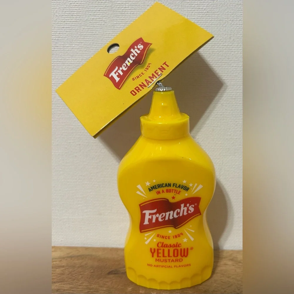 RUZ Christmas Ornaments FRENCH’S YELLOW MUSTARD Novelty Decoupage Faux Food NEW